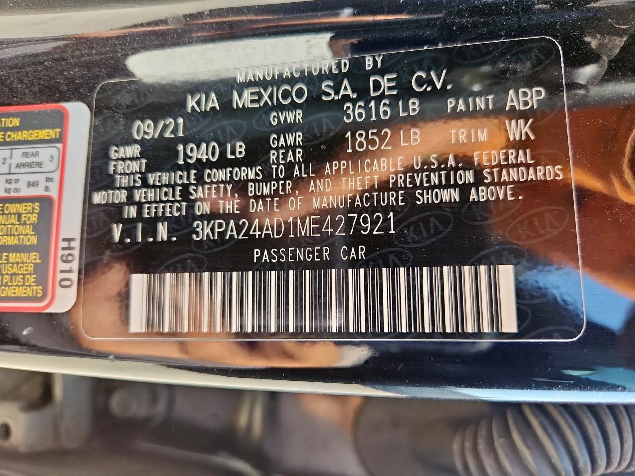 2021 Kia Rio Lx VIN: 3KPA24AD1ME427921 Lot: 81974835