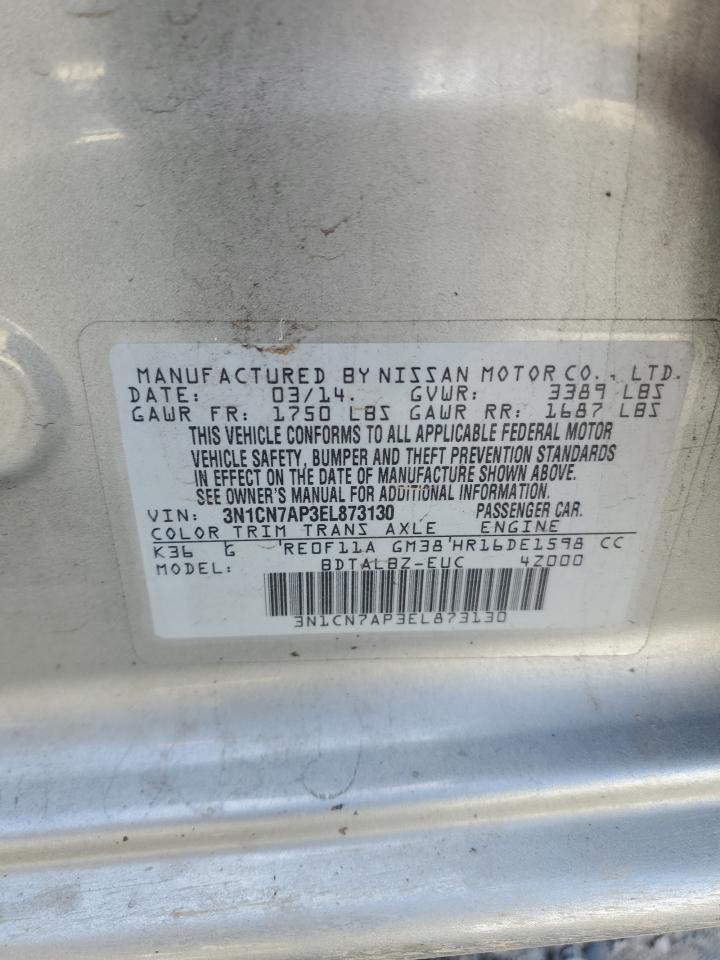 2014 Nissan Versa S VIN: 3N1CN7AP3EL873130 Lot: 82416245