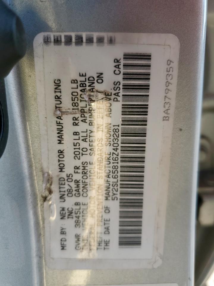 2006 Pontiac Vibe VIN: 5Y2SL65816Z403281 Lot: 84234645