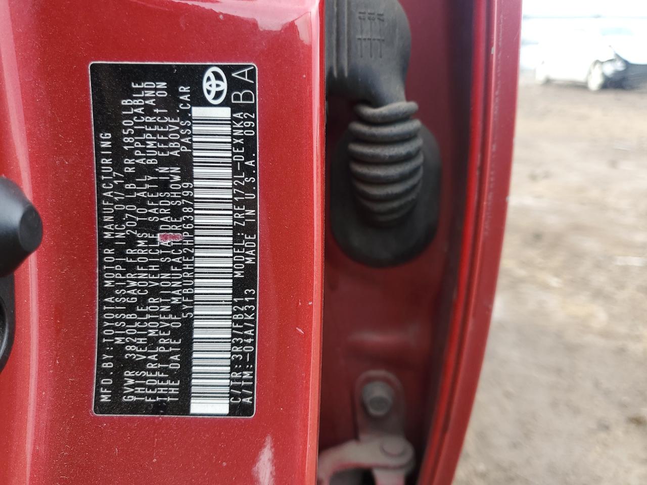 2017 Toyota Corolla L VIN: 5YFBURHE2HP638799 Lot: 82220415