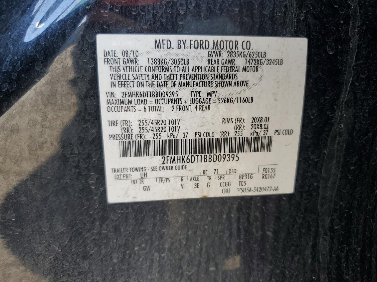 2011 Ford Flex Limited VIN: 2FMHK6DT1BBD09395 Lot: 87024875