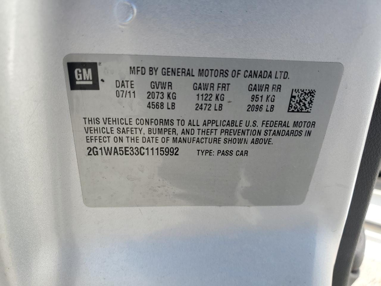 2012 Chevrolet Impala Ls VIN: 2G1WA5E33C1115992 Lot: 90415905