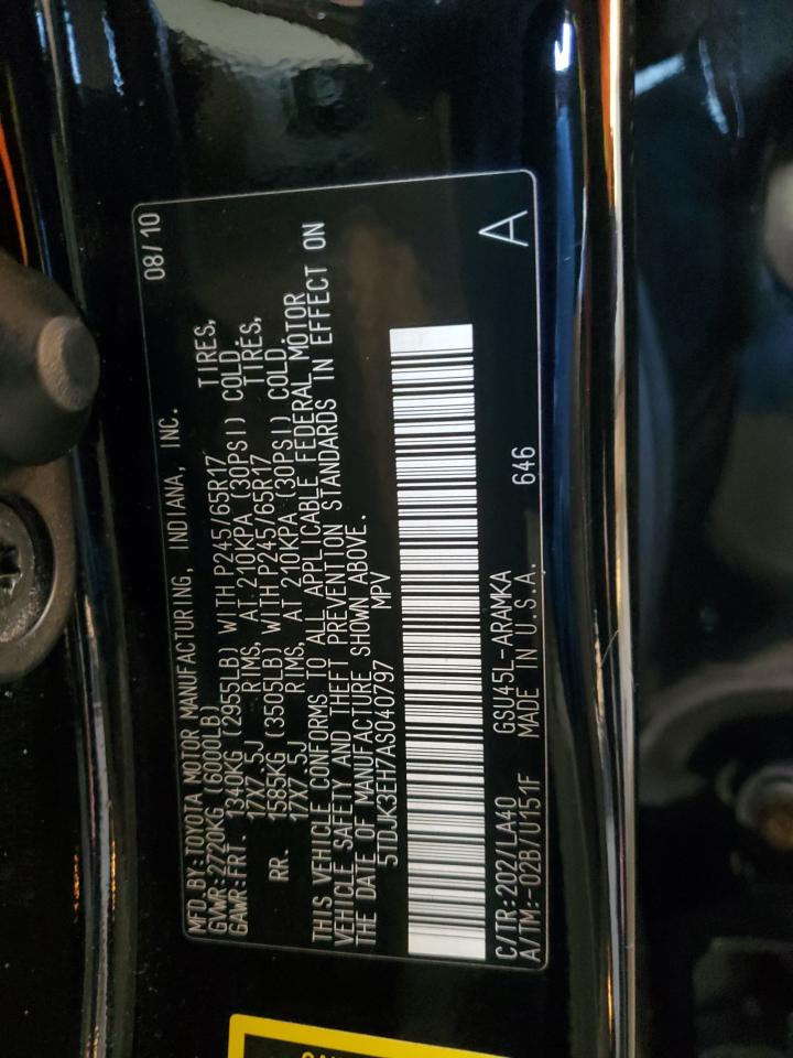 2010 Toyota Highlander Se VIN: 5TDJK3EH7AS040797 Lot: 82252905