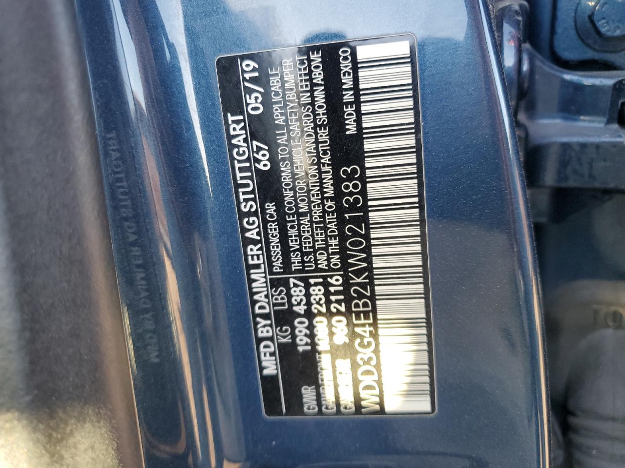 2019 Mercedes-Benz A 220 VIN: WDD3G4EB2KW021383 Lot: 87044485