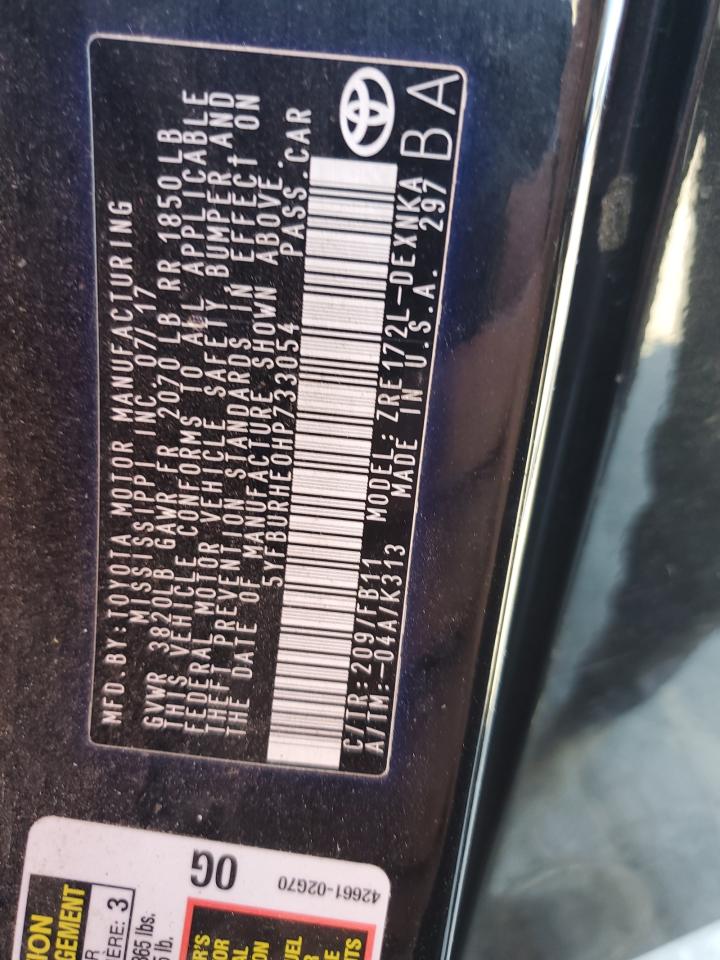 2017 Toyota Corolla L VIN: 5YFBURHE0HP733054 Lot: 86536965