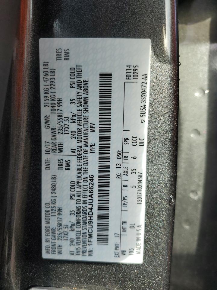 2018 Ford Escape Sel VIN: 1FMCU9HD4JUA66246 Lot: 85299725