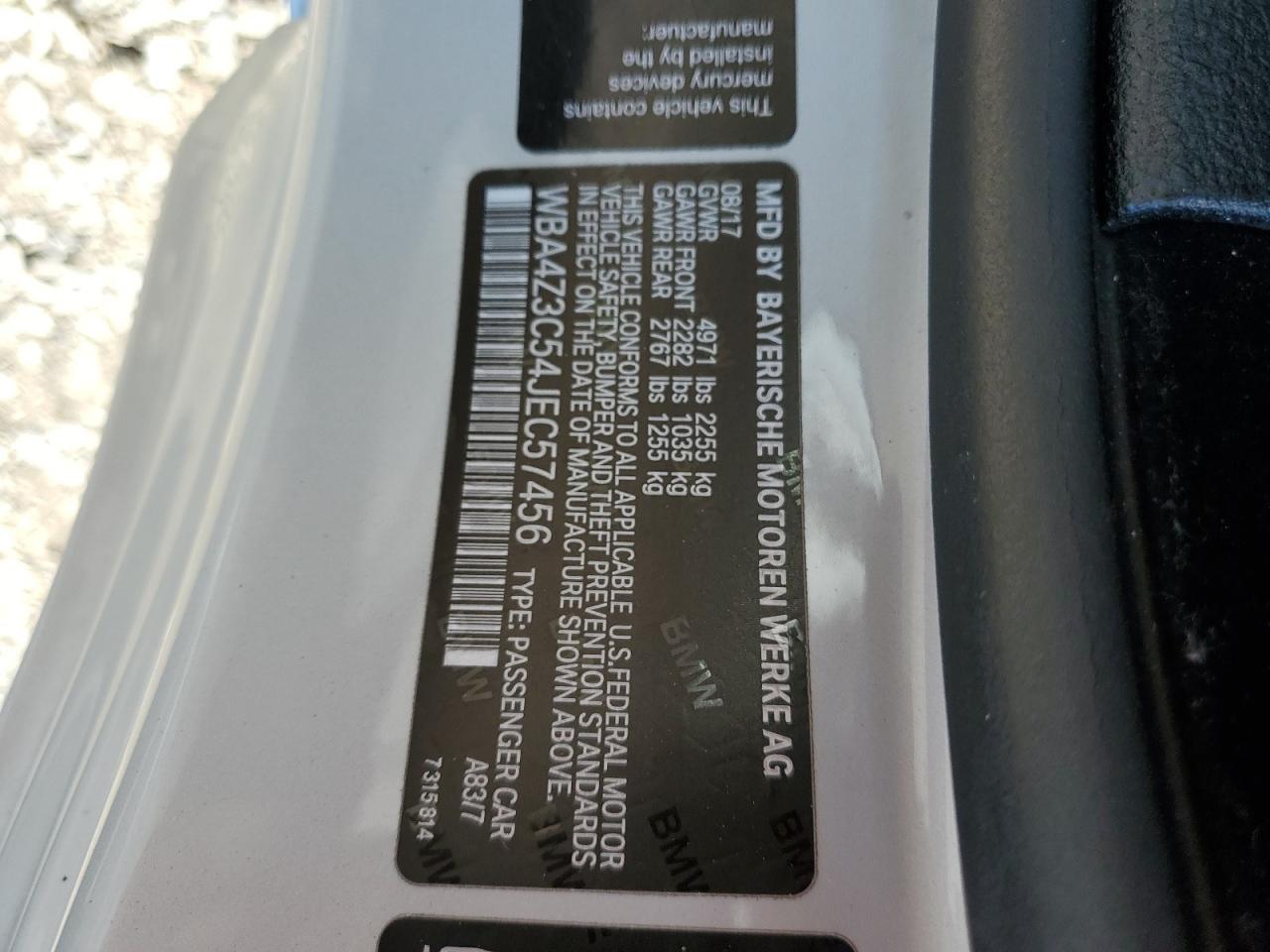 2018 BMW 430Xi VIN: WBA4Z3C54JEC57456 Lot: 85726195