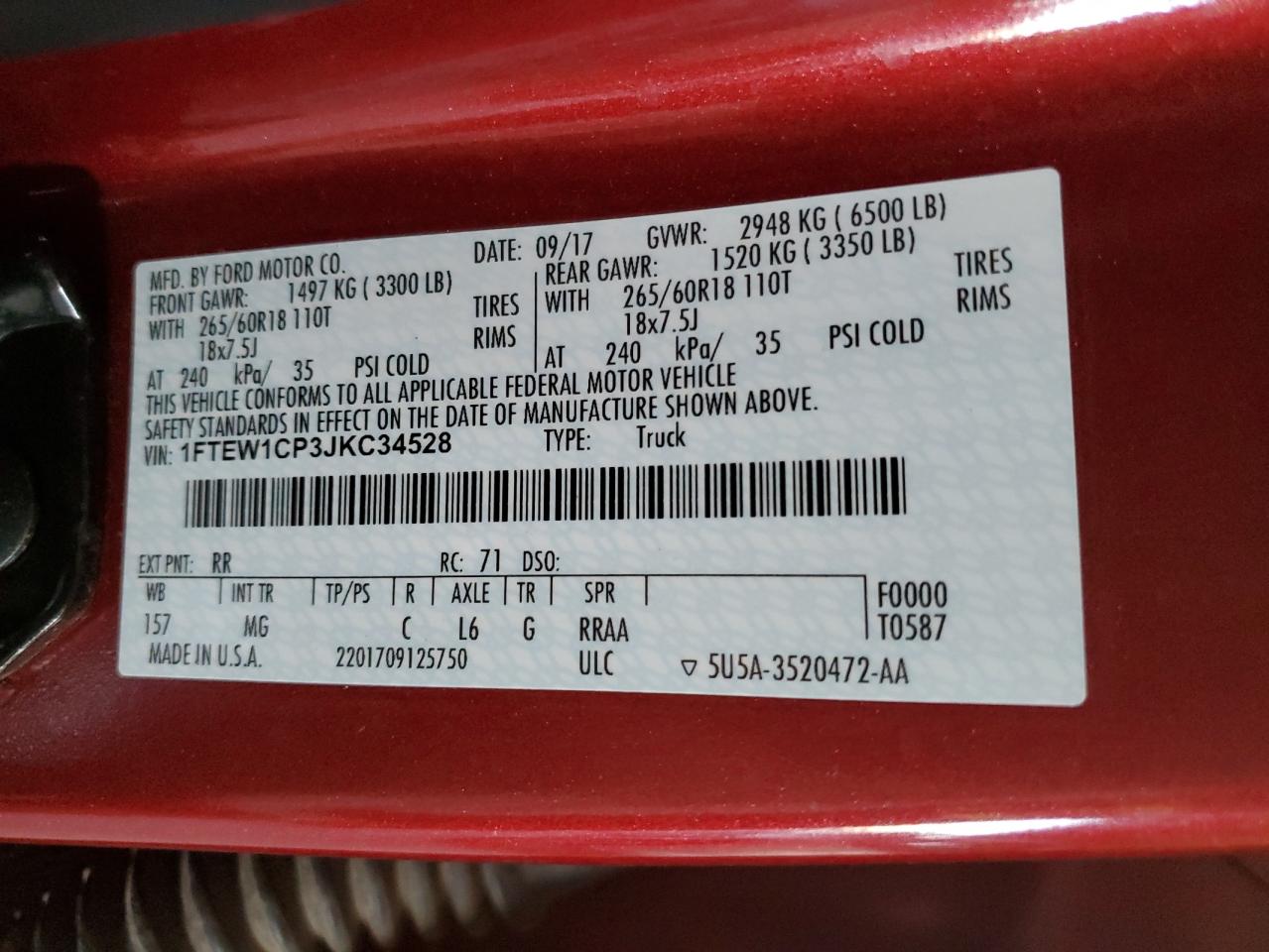 2018 Ford F150 Supercrew VIN: 1FTEW1CP3JKC34528 Lot: 87428745