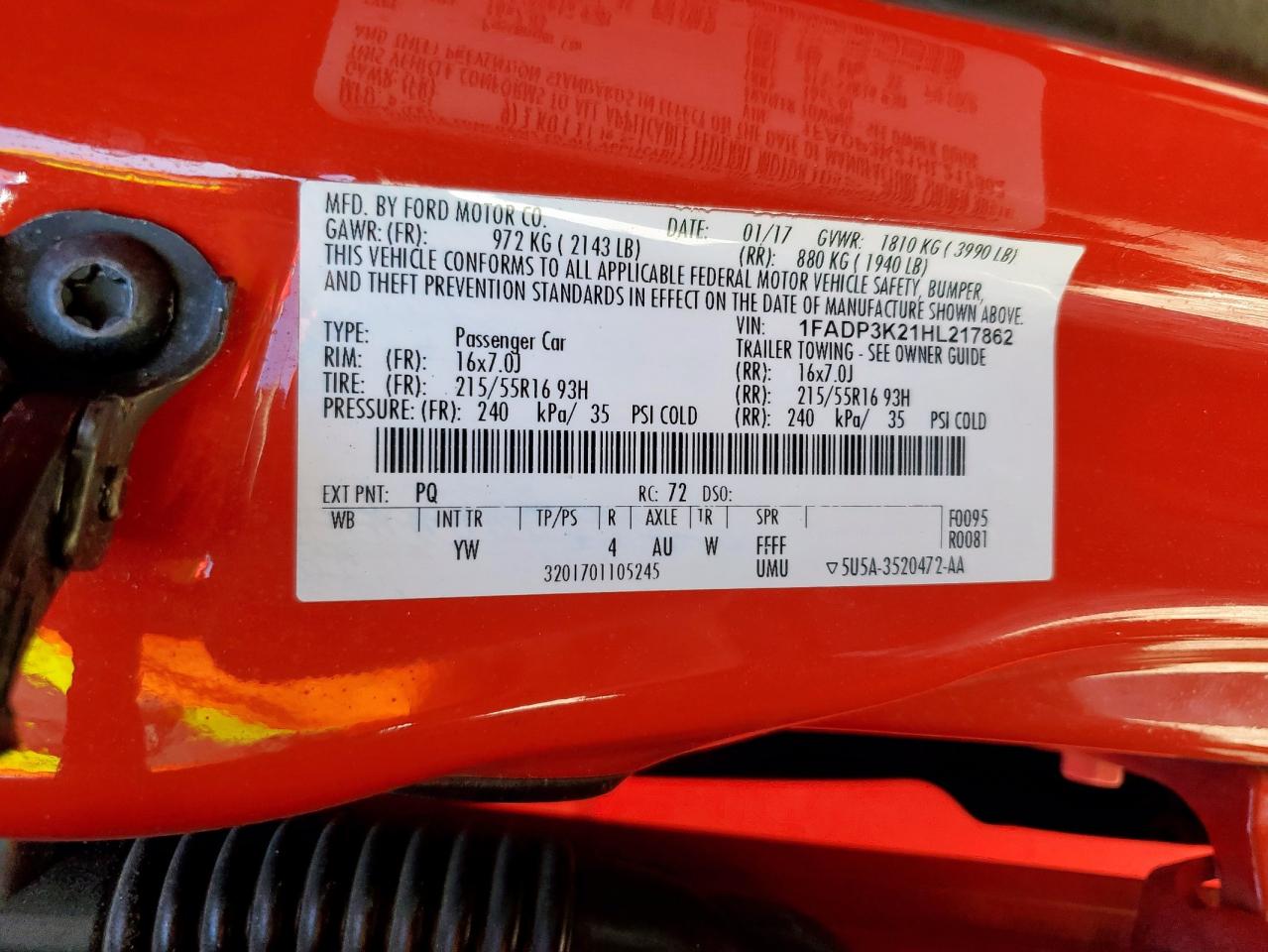 2017 Ford Focus Se VIN: 1FADP3K21HL217862 Lot: 84630615