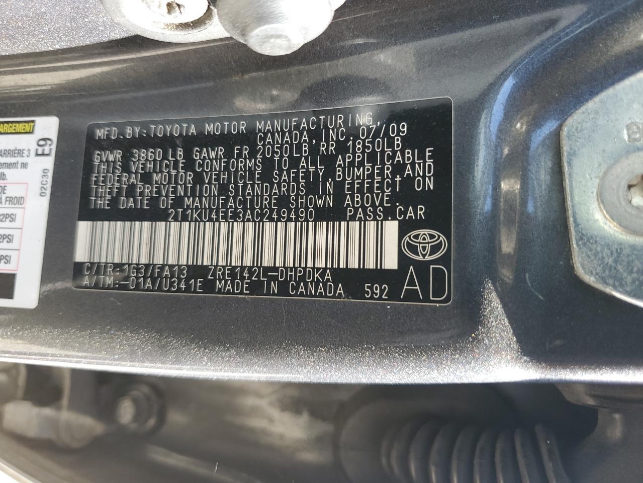 2010 Toyota Corolla Matrix VIN: 2T1KU4EE3AC249490 Lot: 84991185