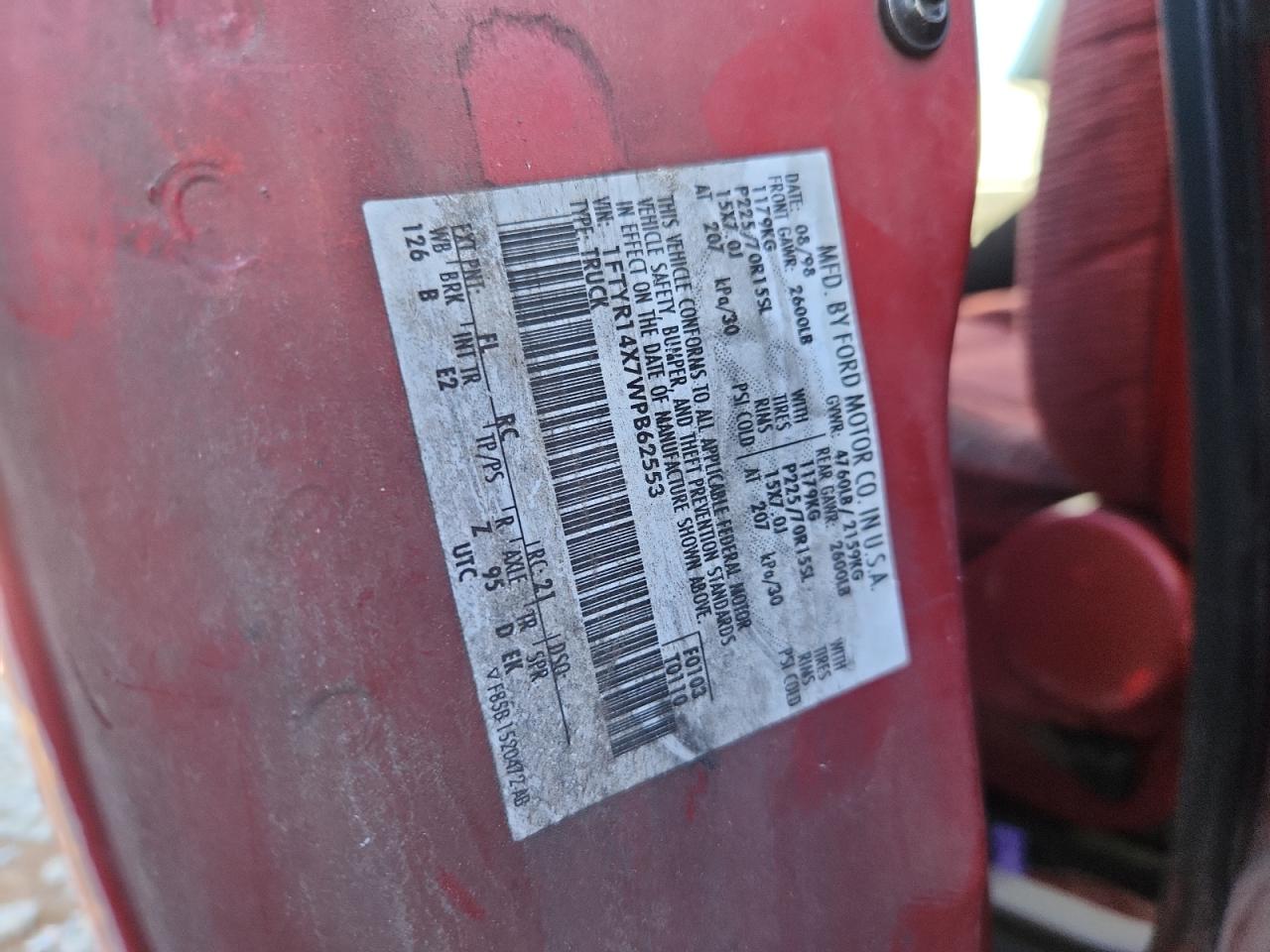 1998 Ford Ranger Super Cab VIN: 1FTYR14X7WPB62553 Lot: 86795915