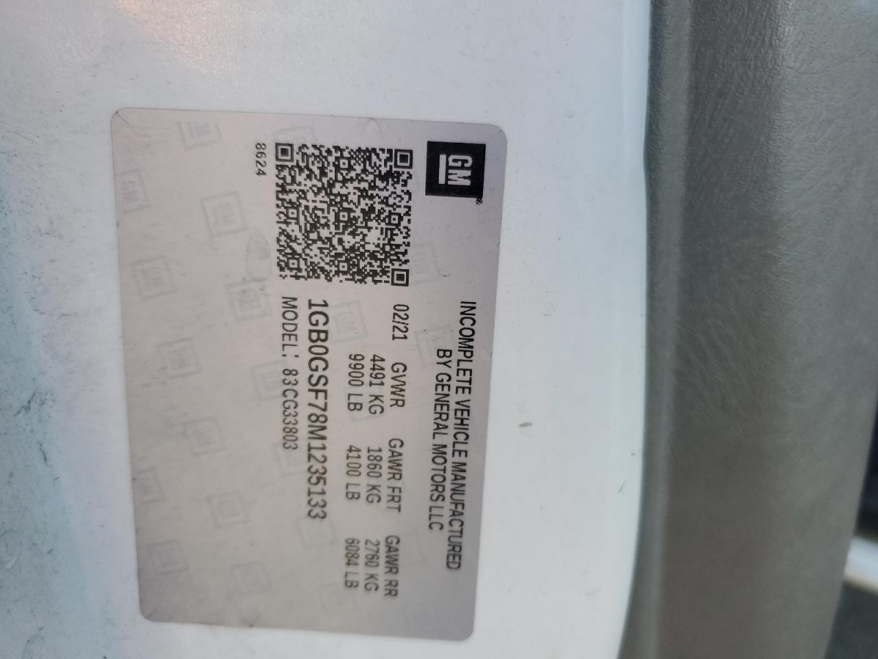 2021 Chevrolet Express G3500 VIN: 1GB0GSF78M1235133 Lot: 92750335