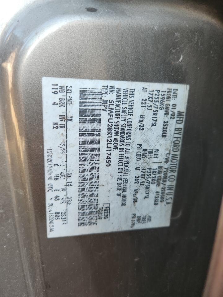 2002 Lincoln Navigator VIN: 5LMFU28R12LJ17450 Lot: 87015115