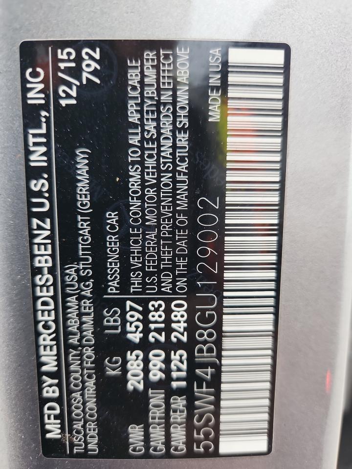 2016 Mercedes-Benz C 300 VIN: 55SWF4JB8GU129002 Lot: 89718115