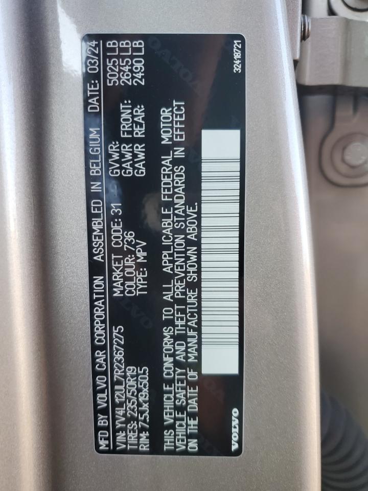 2024 Volvo Xc40 Plus VIN: YV4L12UL7R2367275 Lot: 85422925