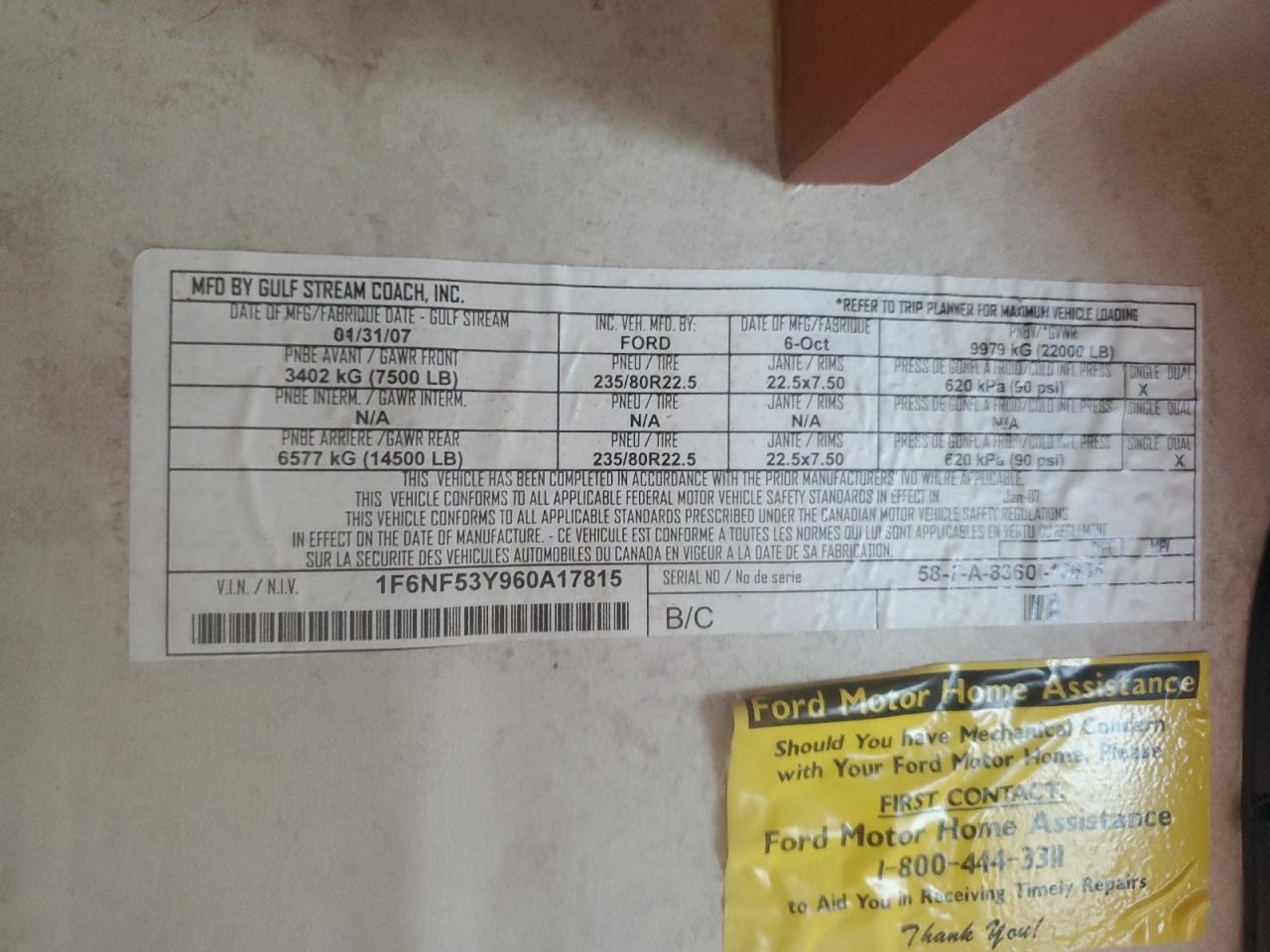 2008 Gulf Stream Camper - Camper VIN: 1F6NF53Y960A17815 Lot: 85501475