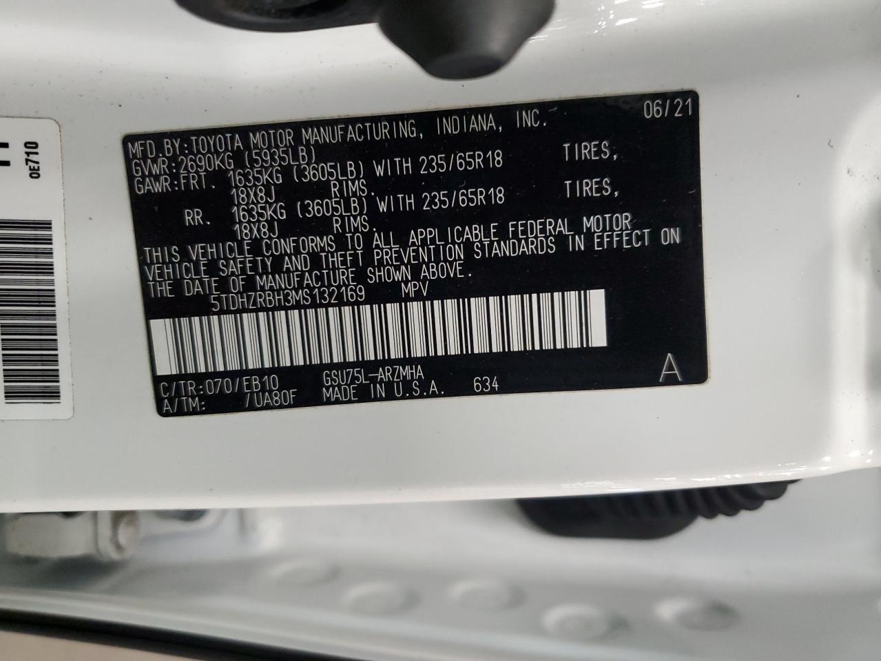 2021 Toyota Highlander Xle VIN: 5TDHZRBH3MS132169 Lot: 84793755
