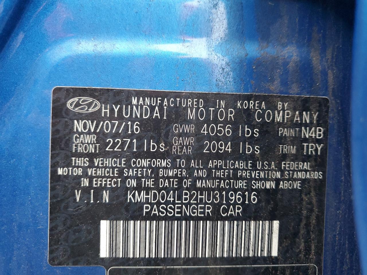 2017 Hyundai Elantra Sport VIN: KMHD04LB2HU319616 Lot: 86667055