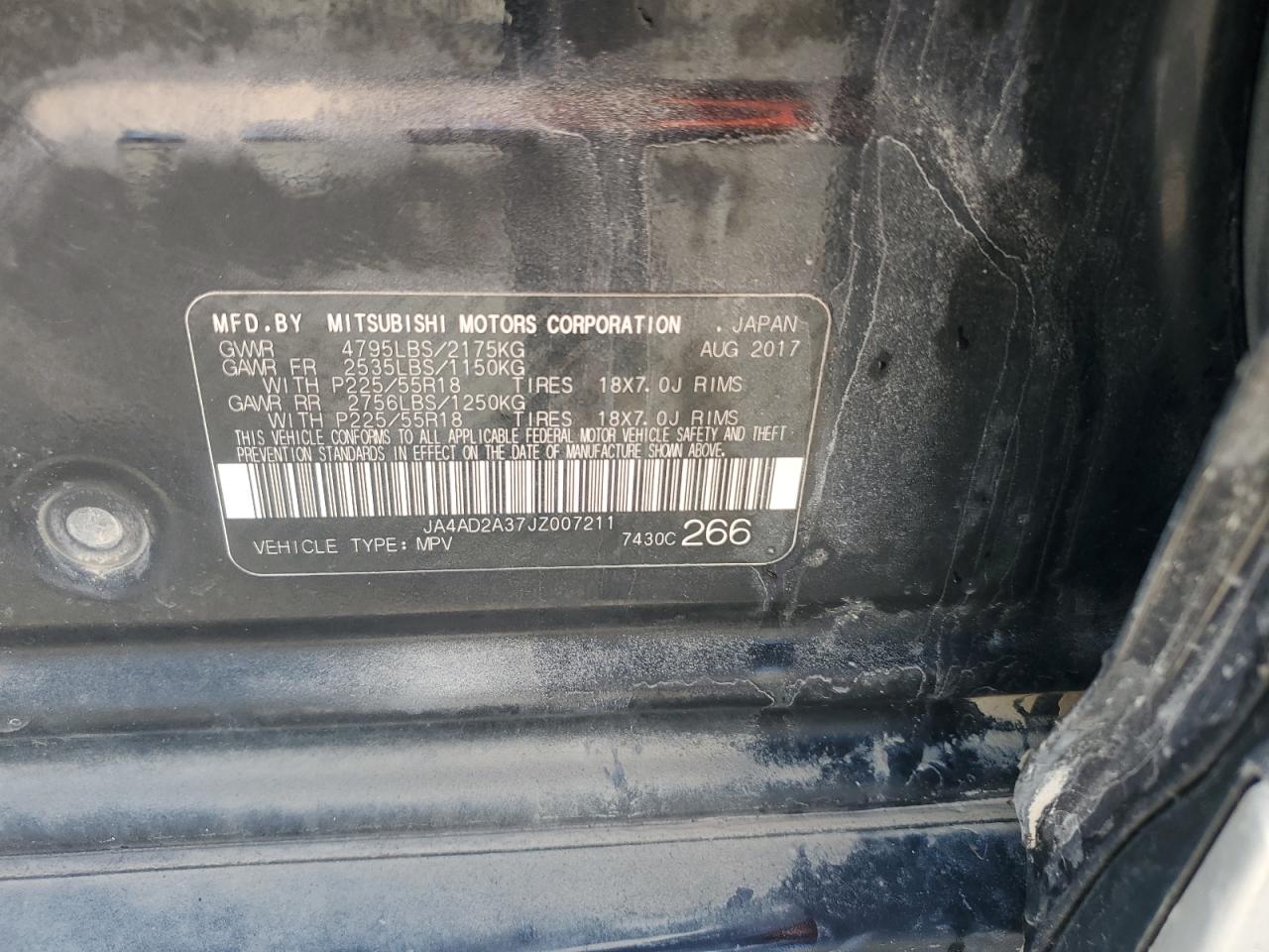 2018 Mitsubishi Outlander Es VIN: JA4AD2A37JZ007211 Lot: 90614485