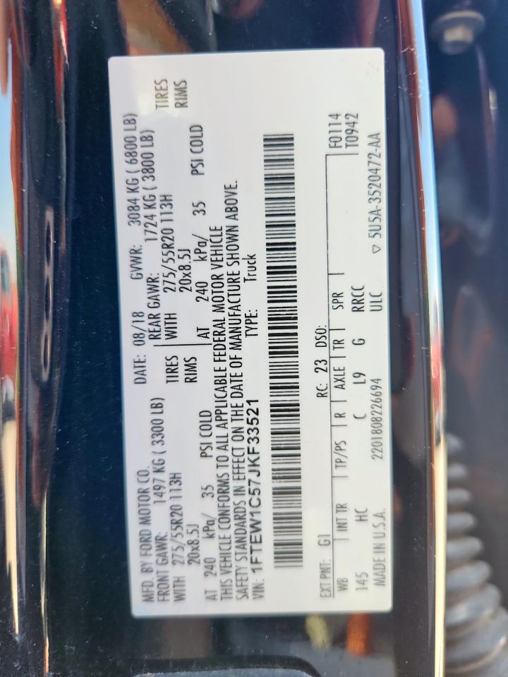 2018 Ford F150 Lariat VIN: 1FTEW1C57JKF33521 Lot: 86079375