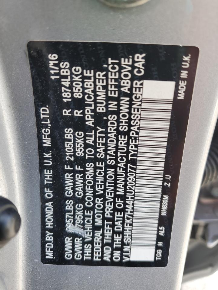2017 Honda Civic Sport VIN: SHHFK7H44HU209077 Lot: 85593385