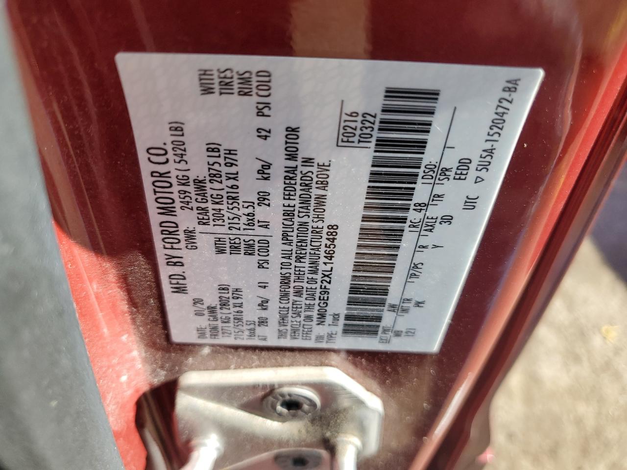 2020 Ford Transit Connect Xlt VIN: NM0GE9F2XL1465488 Lot: 85533295