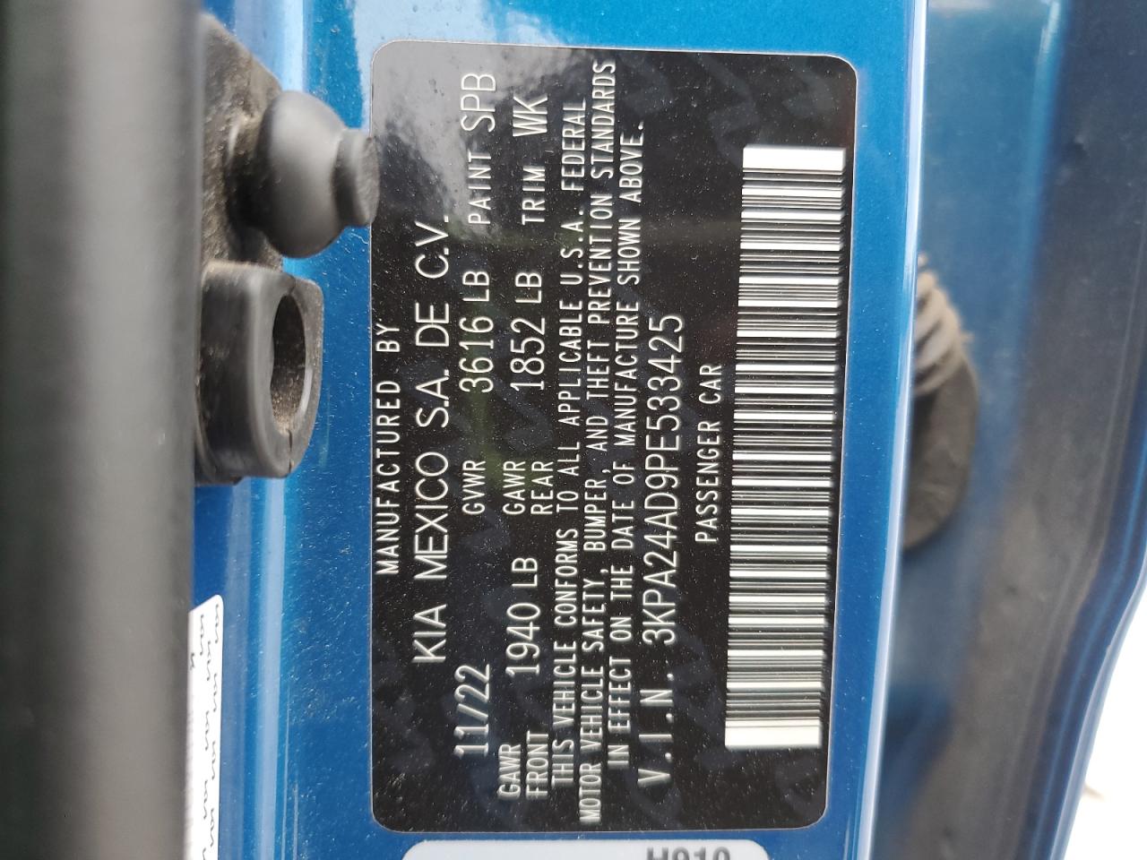 2023 Kia Rio Lx VIN: 3KPA24AD9PE533425 Lot: 82262285