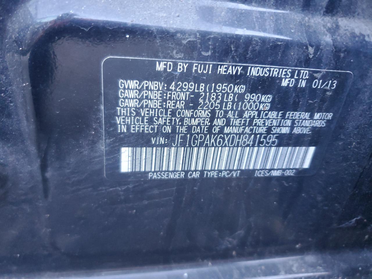 2013 Subaru Impreza Limited VIN: JF1GPAK6XDH841595 Lot: 85871945