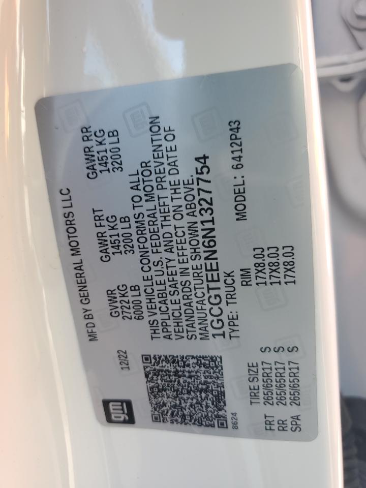 2022 Chevrolet Colorado Zr2 VIN: 1GCGTEEN6N1327754 Lot: 85565305