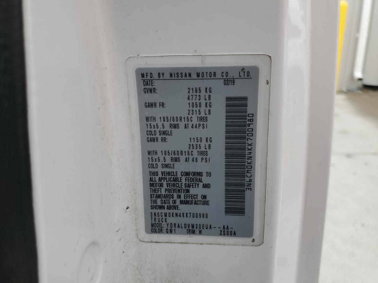 2019 Nissan Nv200 2.5S VIN: 3N6CM0KN4KK700980 Lot: 86461355
