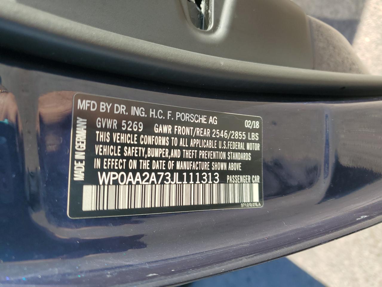 2018 Porsche Panamera 4 VIN: WP0AA2A73JL111313 Lot: 87412585