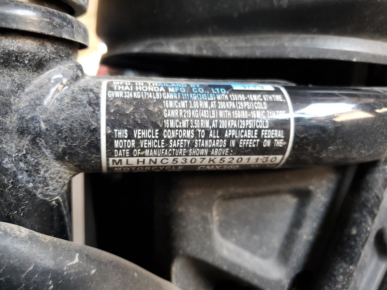 2019 Honda Cmx300 VIN: MLHNC5307K5201130 Lot: 84482715
