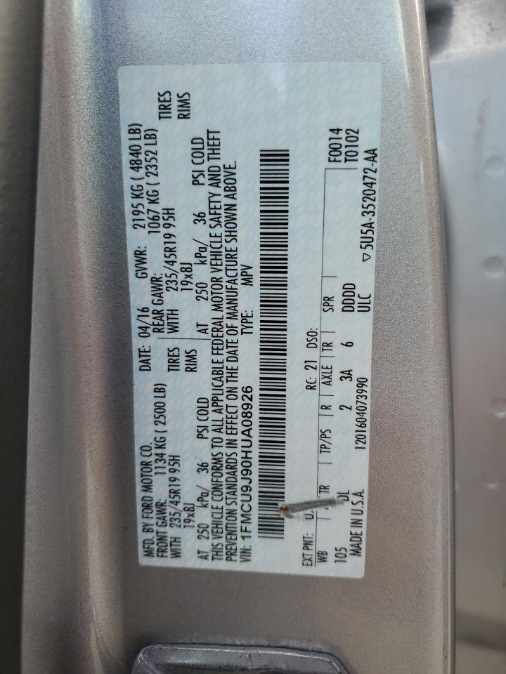 2017 Ford Escape Titanium VIN: 1FMCU9J90HUA08926 Lot: 82245785