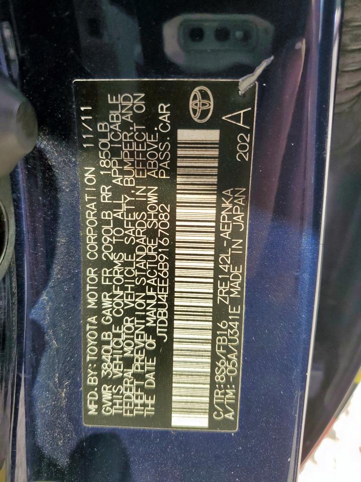 2011 Toyota Corolla Base VIN: JTDBU4EE6B9167082 Lot: 84480055