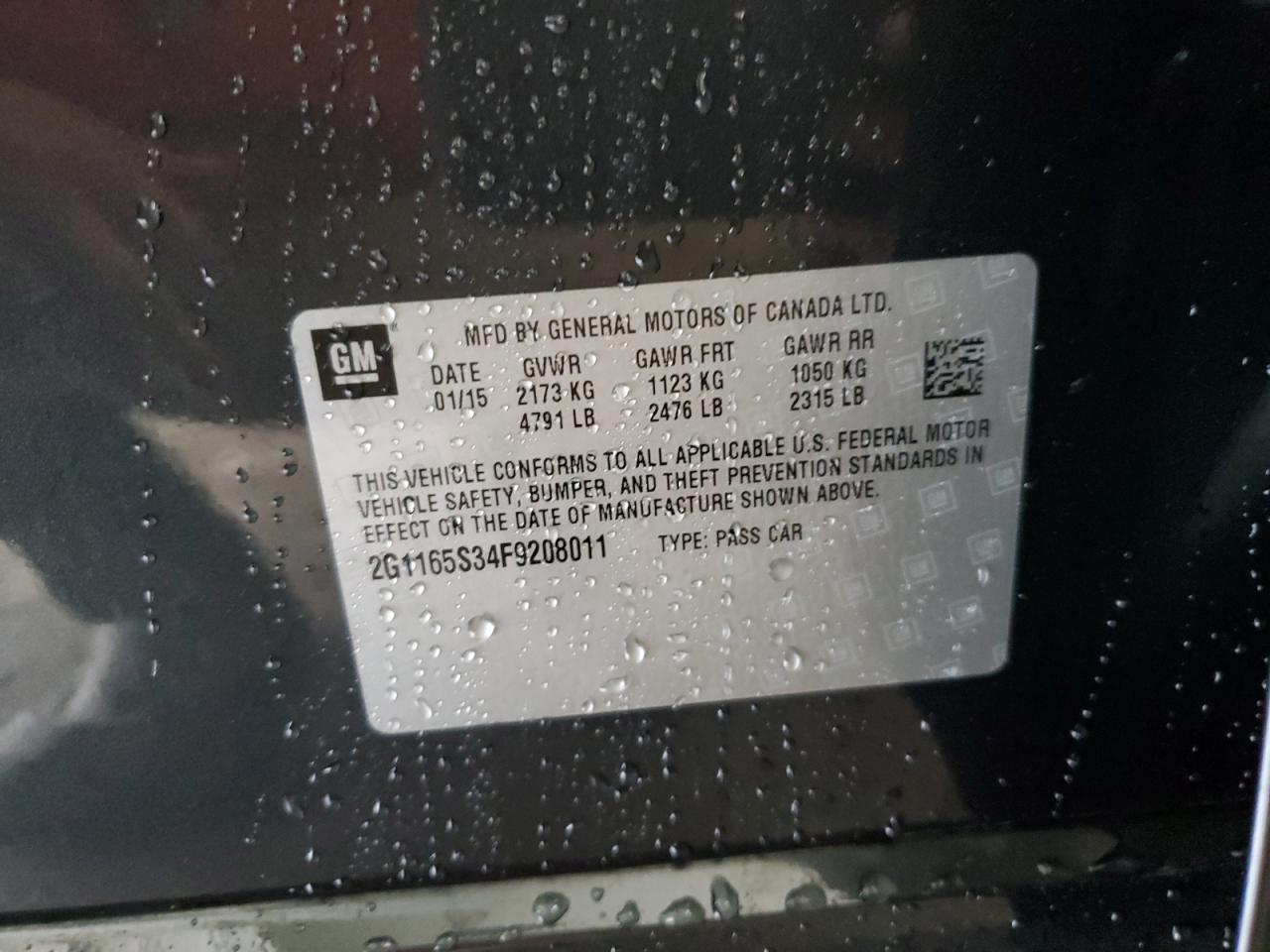 2015 Chevrolet Impala Ltz VIN: 2G1165S34F9208011 Lot: 85729405