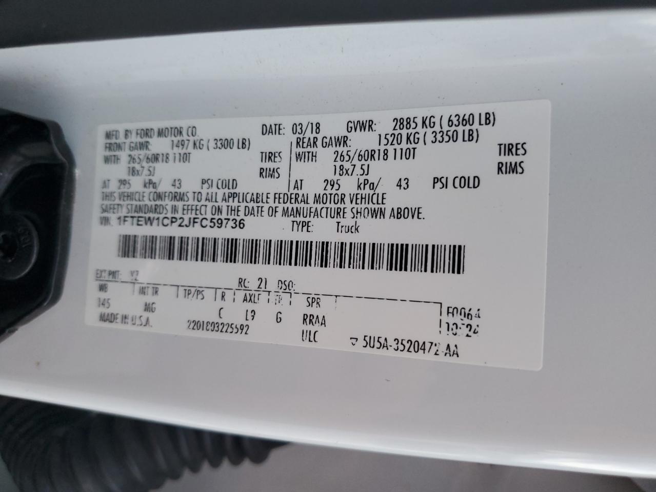 2018 Ford F150 Supercrew VIN: 1FTEW1CP2JFC59736 Lot: 82231545