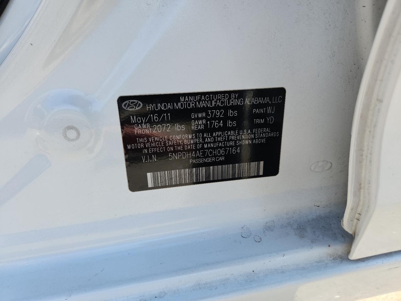 2012 Hyundai Elantra Gls VIN: 5NPDH4AE7CH067164 Lot: 85705375
