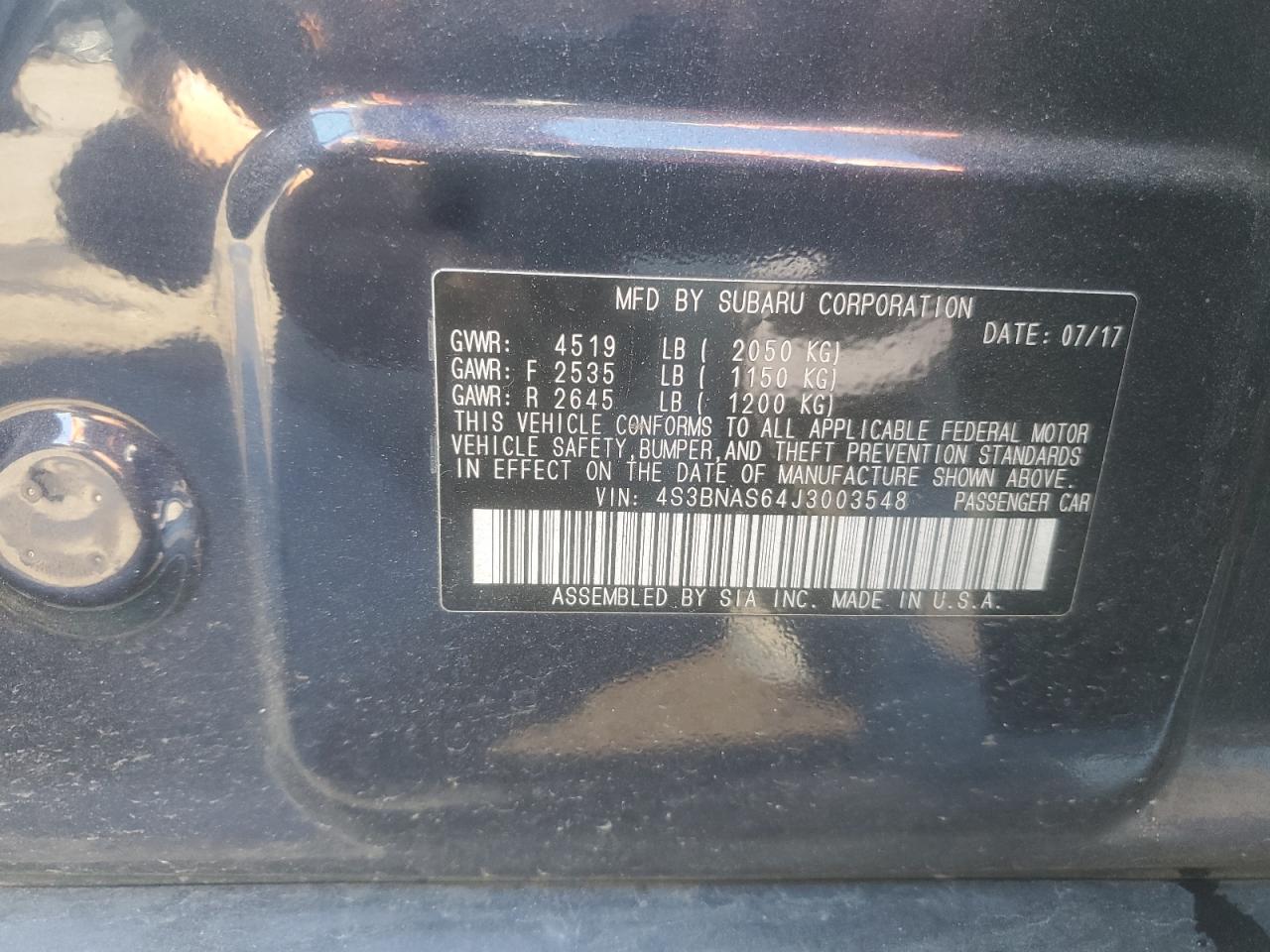 2018 Subaru Legacy Sport VIN: 4S3BNAS64J3003548 Lot: 84977925