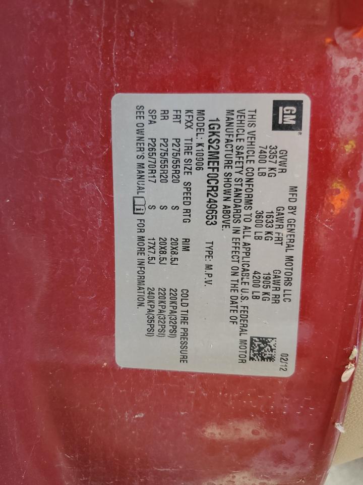 2012 GMC Yukon Xl Denali VIN: 1GKS2MEF0CR249653 Lot: 84619305