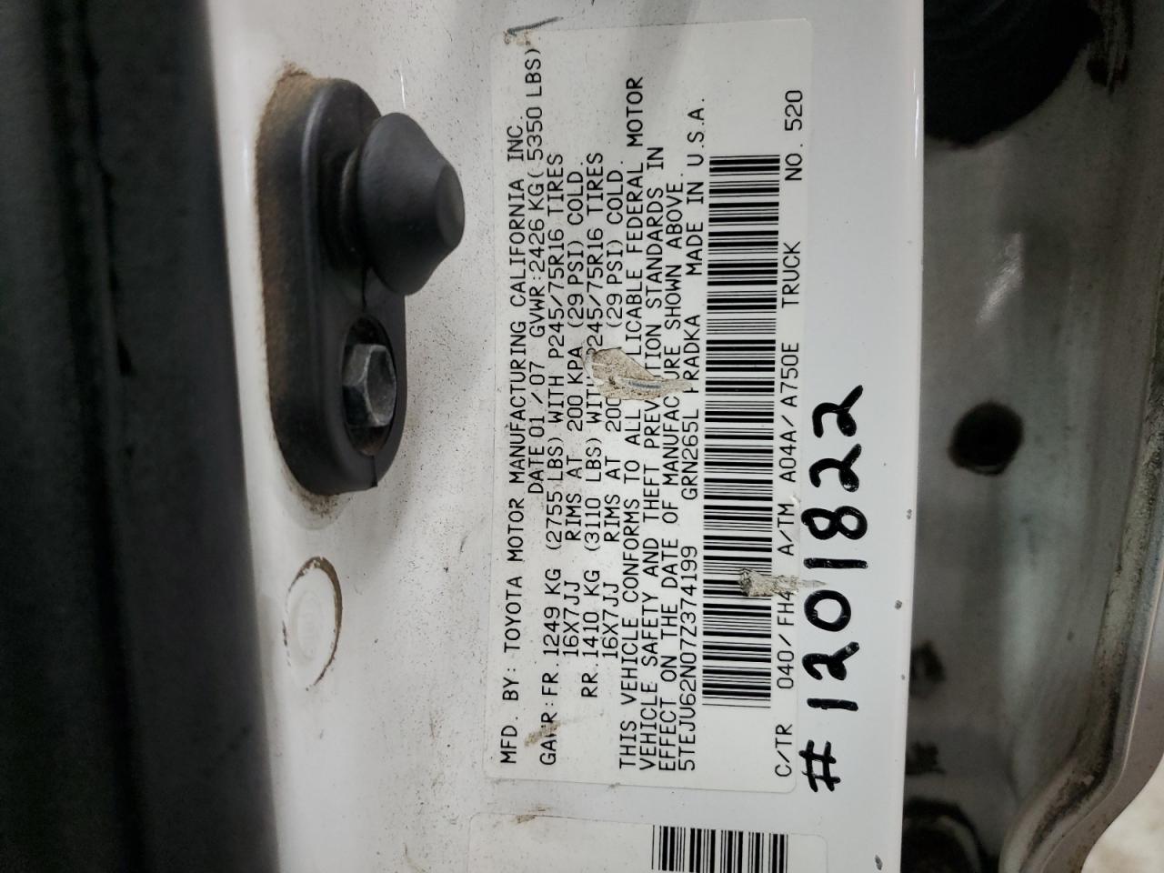 2007 Toyota Tacoma Double Cab Prerunner VIN: 5TEJU62N07Z374199 Lot: 91148475