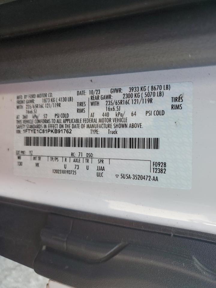 2023 Ford Transit 150 Delivery Van VIN: 1FTYE1C81PKB91762 Lot: 89495555