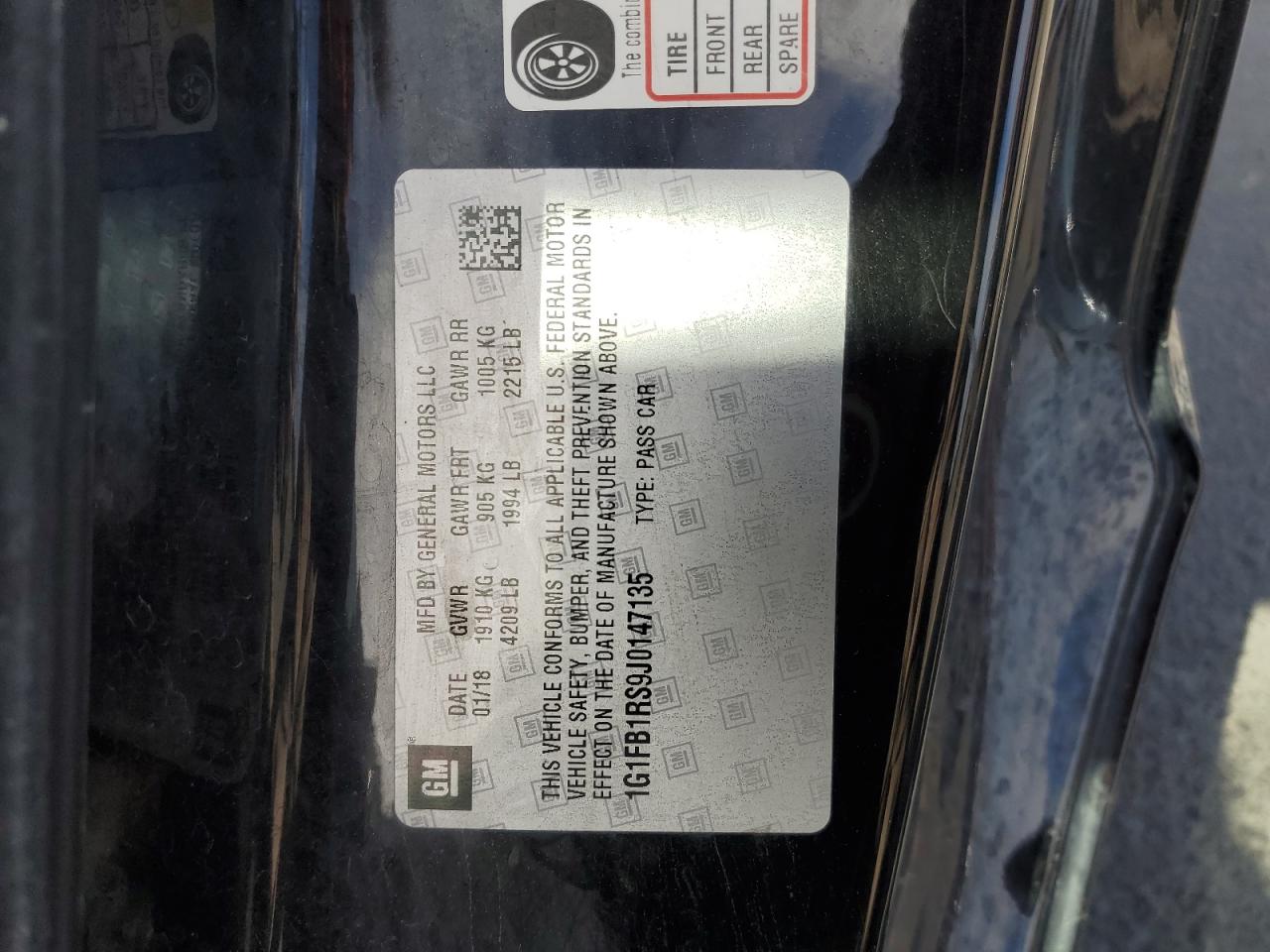 2018 Chevrolet Camaro Lt VIN: 1G1FB1RS9J0147135 Lot: 84593835