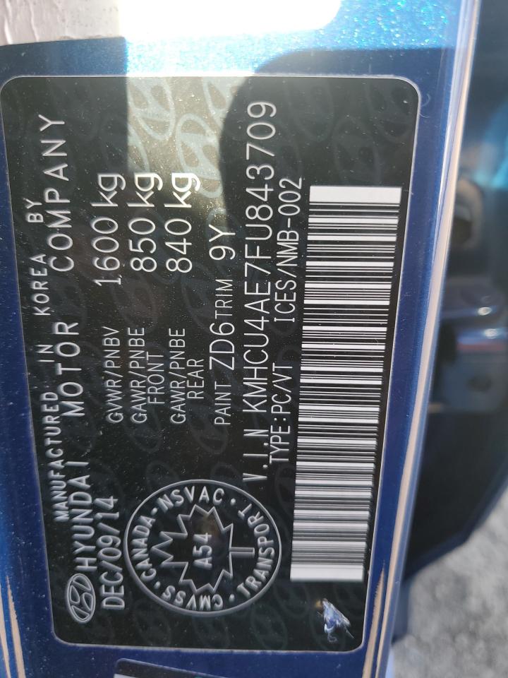 2015 Hyundai Accent Gls VIN: KMHCU4AE7FU843709 Lot: 86163015