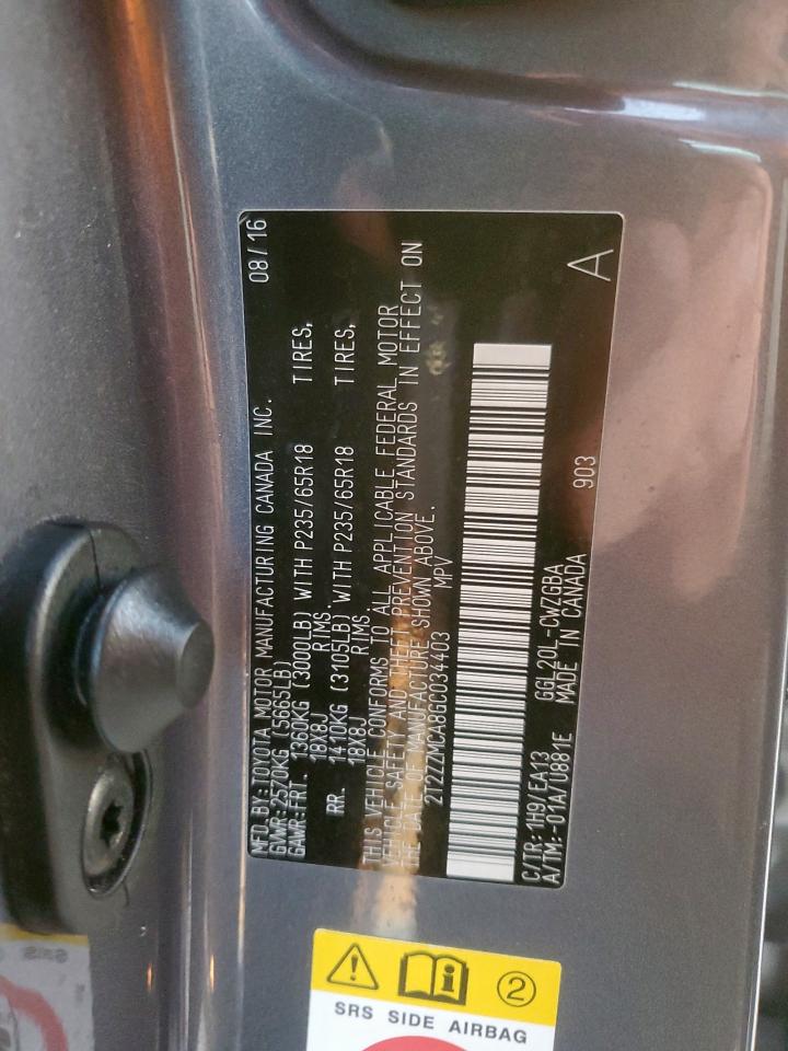 2016 Lexus Rx 350 VIN: 2T2ZZMCA8GC034403 Lot: 85956465