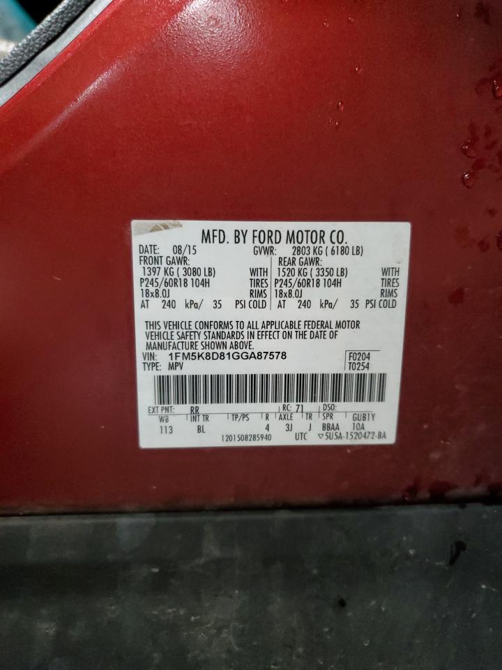 2016 Ford Explorer Xlt VIN: 1FM5K8D81GGA87578 Lot: 90136455