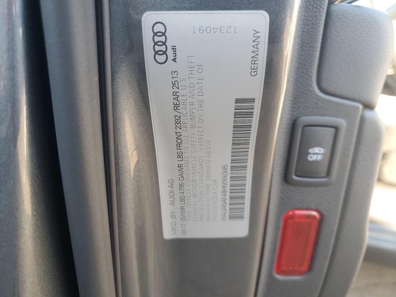 2017 Audi A4 Premium VIN: WAUANAF48HN066345 Lot: 85734225