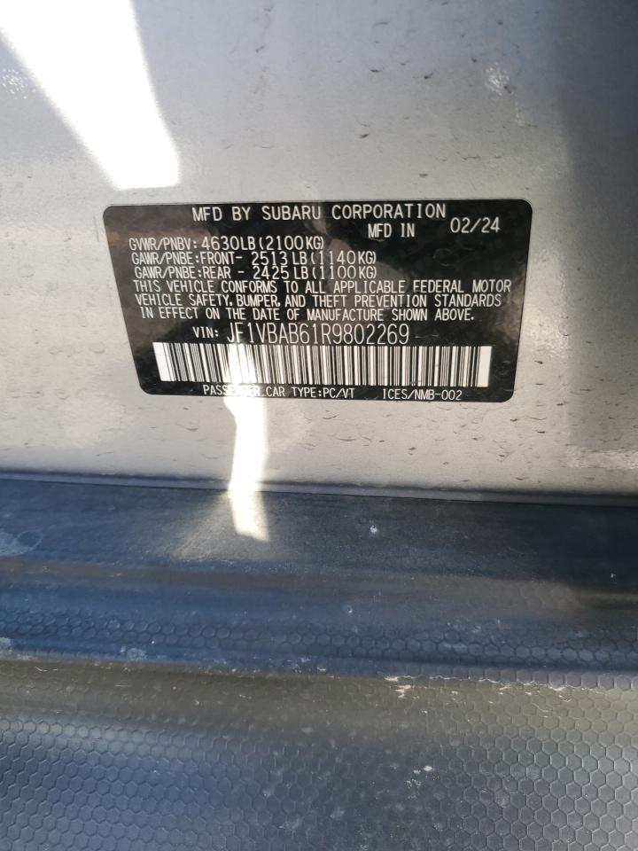 2024 Subaru Wrx VIN: JF1VBAB61R9802269 Lot: 85929115