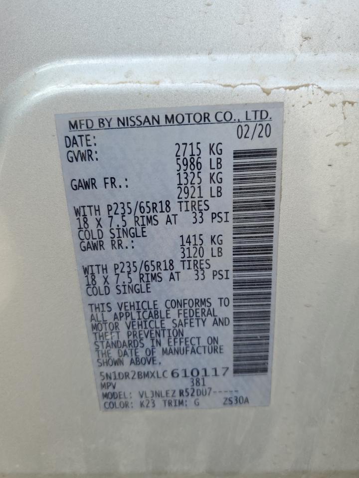 2020 Nissan Pathfinder Sv VIN: 5N1DR2BMXLC610117 Lot: 85137895