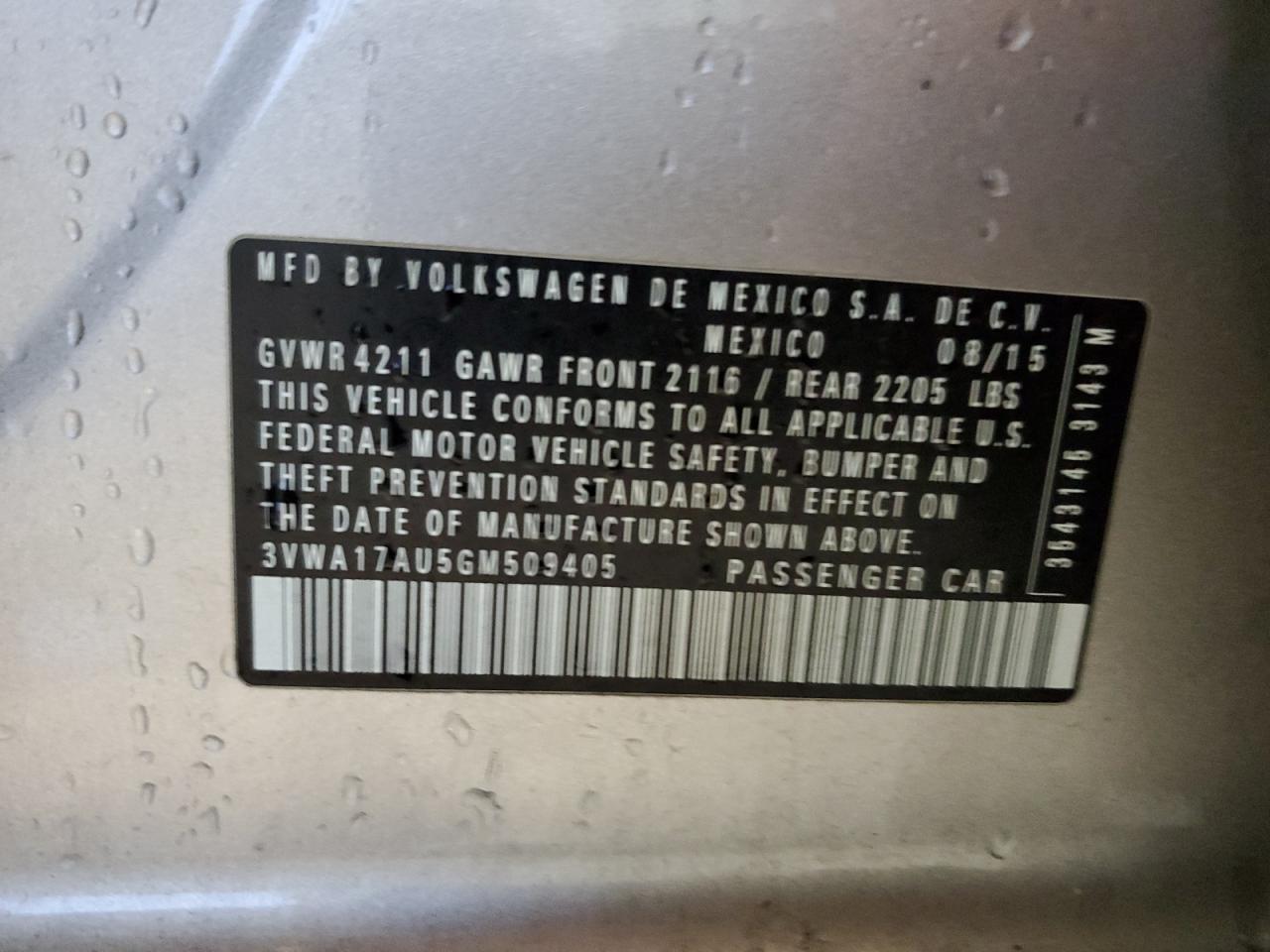 2016 Volkswagen Golf Sportwagen S VIN: 3VWA17AU5GM509405 Lot: 84996505