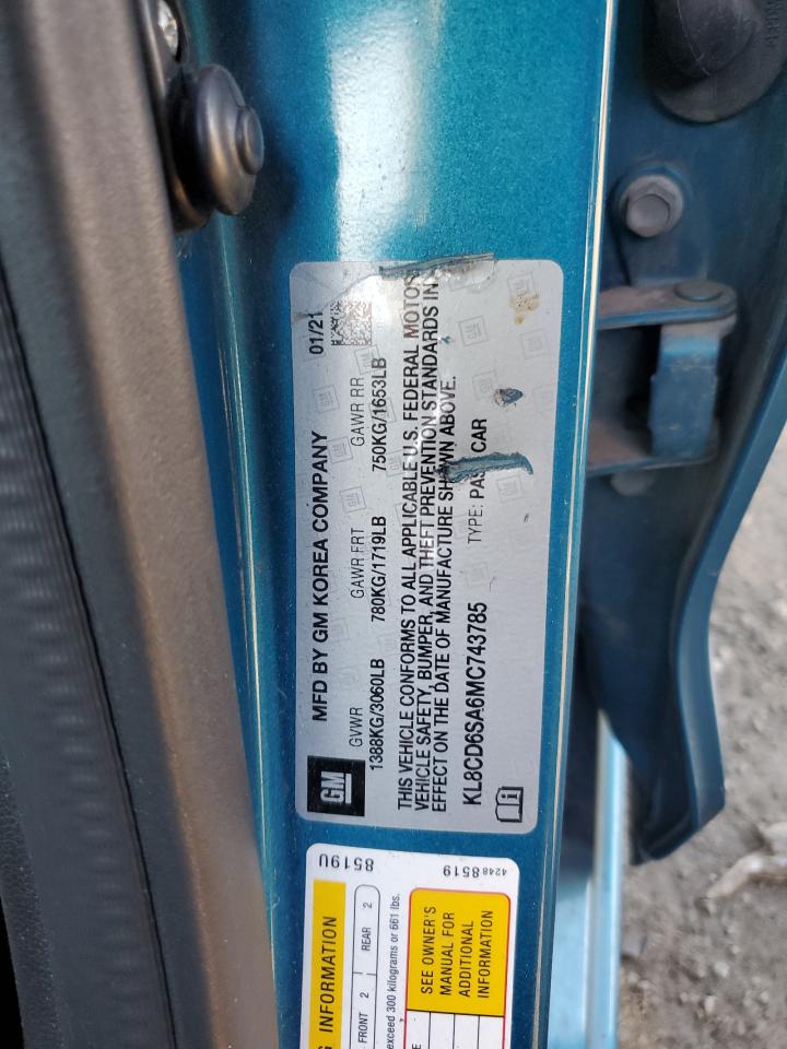 2021 Chevrolet Spark 1Lt VIN: KL8CD6SA6MC743785 Lot: 82769045